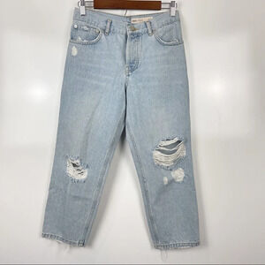 ASOS Denim Distressed Button Fly Straight Leg Crop Mom Jeans Sz 25